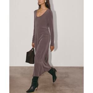 Everlane The Maddie Slip Maxi Dress Scoop Neck Long Sleeve Butterknit Espresso